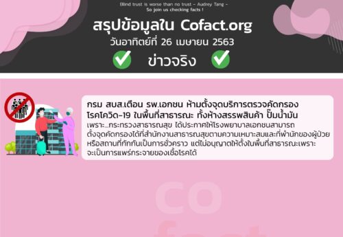 สรุปข้อมูลใน Cofact.org 26 เม.ย. 63
