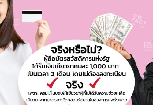 จริงหรือไม่? ผู้ถือบัตรสวัสดิการแห่งรัฐ ได้รับเงินเยียวยาคนละ 1,000 บาท เป็นเวลา 3 เดือน โดยไม่ต้องลงทะเบียน