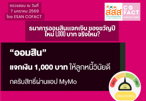 จริงหรือไม่? ธ.ออมสินแจกเงิน 1,000 บาทให้ลูกหนี้วินัยดี กดรับสิทธิผ่านแอปฯ MyMo