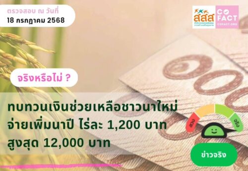 จริงหรือไม่? ทบทวนเงินช่วยเหลือชาวนาผู้ปลูกข้าวนาปี ปีการผลิต 2568/69